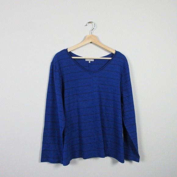 Habitat Long Sleeve Top Women XXL Blue Striped V Neck Cotton Comfy Casual 266 - Picture 1 of 9
